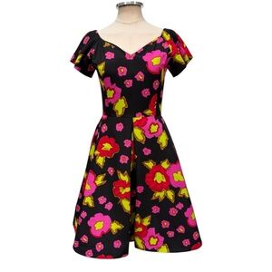 Vintage Arnold Scaasi Silk Floral Print Swing Dress Size 8